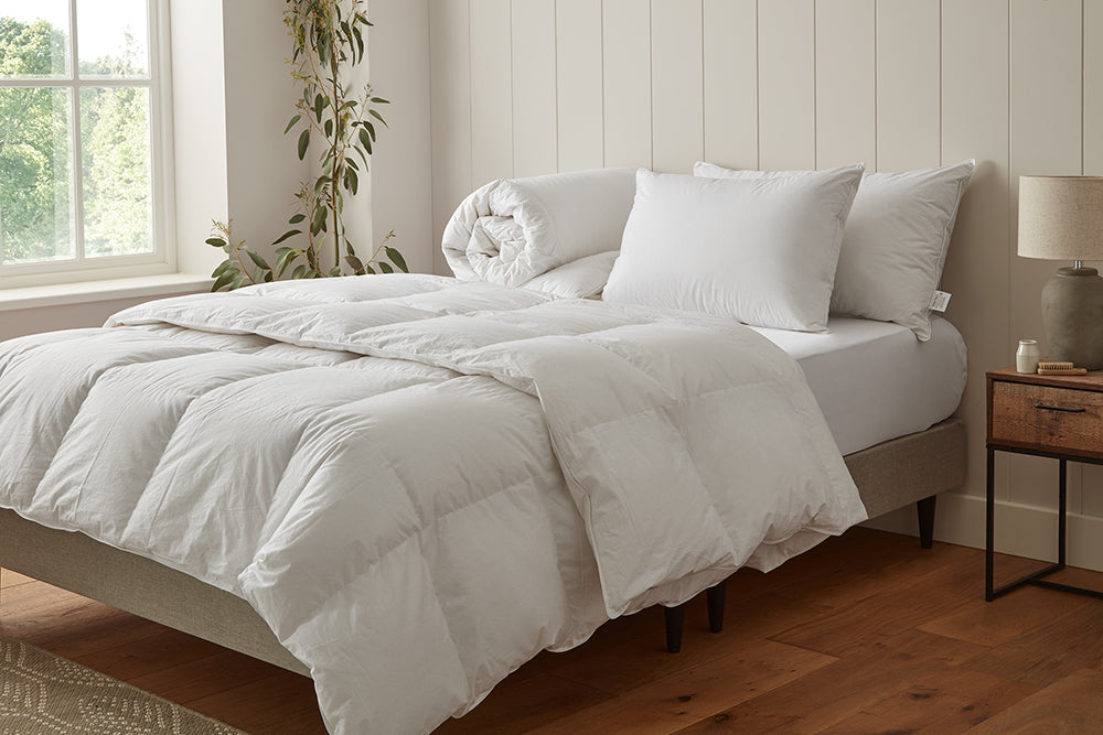Luxury Feather Pillows & Duvets White & Green