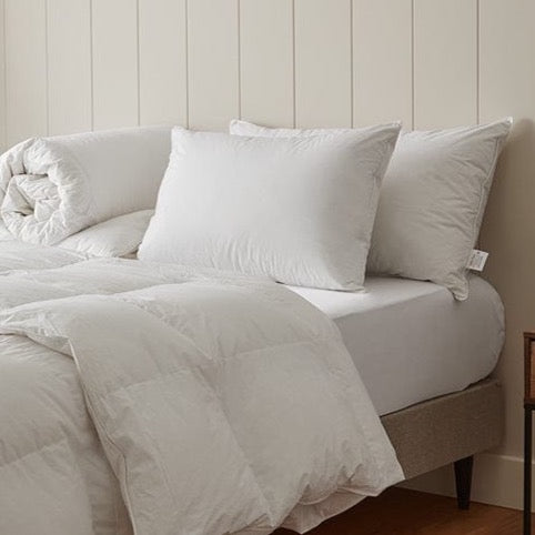 luxury feather support pillow ideal for support and reading in bedroom setting responsibly sourced down