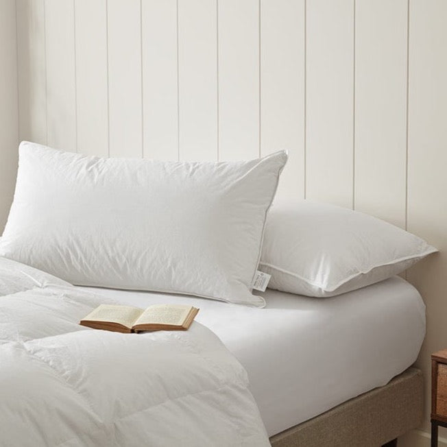 luxury down surround pillow, soft organic cotton shell, responsibly sourced